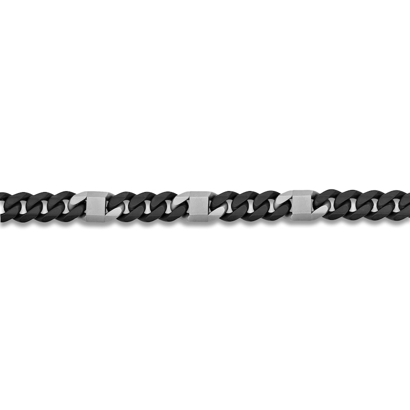 Main Image 3 of Men's Matte Cuban Curb Chain Bracelet 10mm Stainless Steel & Black Ion Plating 8.5"