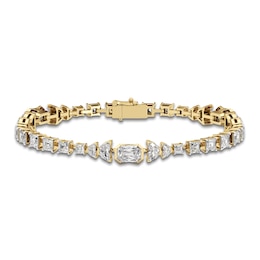 J'Lure Imperial Emerald Step-Cut & Multi-Shape Lab-Grown Diamond Bracelet 8-7/8 ct tw 14K Yellow Gold 7"