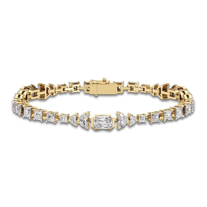 Main Image 1 of J'Lure Imperial Emerald Step-Cut & Multi-Shape Lab-Grown Diamond Bracelet 8-7/8 ct tw 14K Yellow Gold 7"