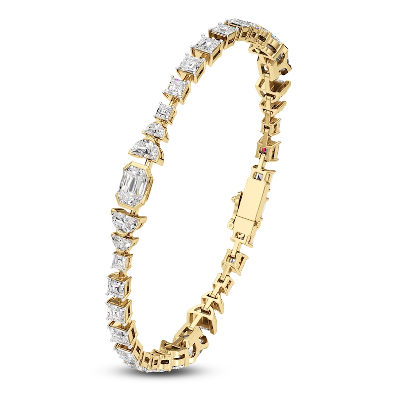 Main Image 2 of J'Lure Imperial Emerald Step-Cut & Multi-Shape Lab-Grown Diamond Bracelet 8-7/8 ct tw 14K Yellow Gold 7"