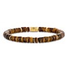 Thumbnail Image 1 of 1933 by Esquire Men's Natural Tiger's Eye Quartz Bead & Black Spinel Bracelet 14K Yellow Gold-Plated Sterling Silver 8.5"