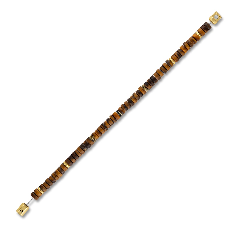 Main Image 3 of 1933 by Esquire Men's Natural Tiger's Eye Quartz Bead & Black Spinel Bracelet 14K Yellow Gold-Plated Sterling Silver 8.5"