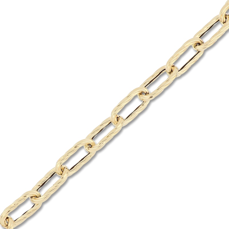 Main Image 2 of Italia D'Oro Textured Paperclip Chain Bracelet 9mm Hollow 14K Yellow Gold 7.75"