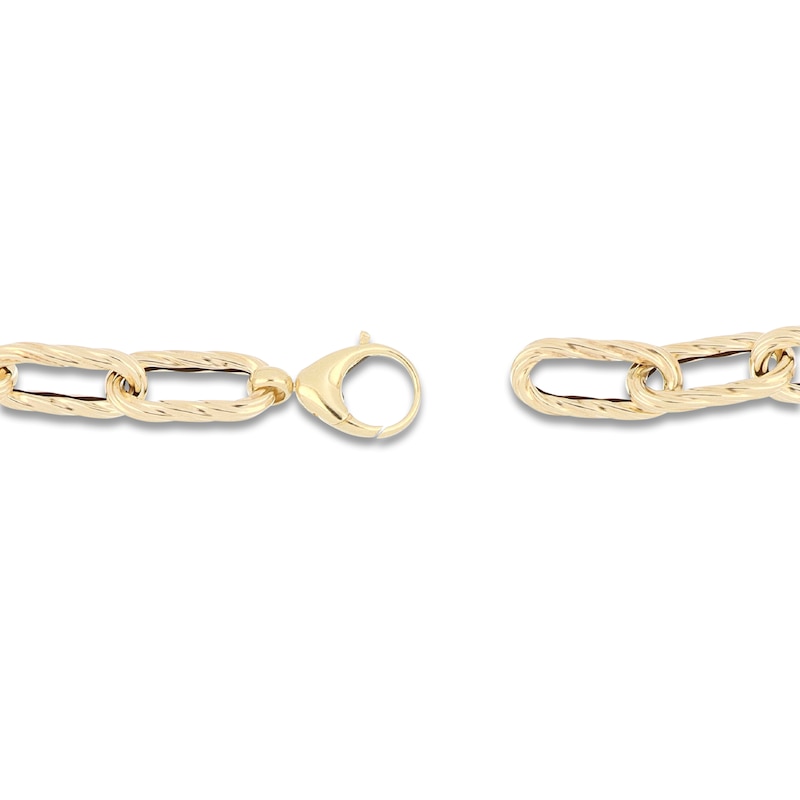 Main Image 3 of Italia D'Oro Textured Paperclip Chain Bracelet 9mm Hollow 14K Yellow Gold 7.75"