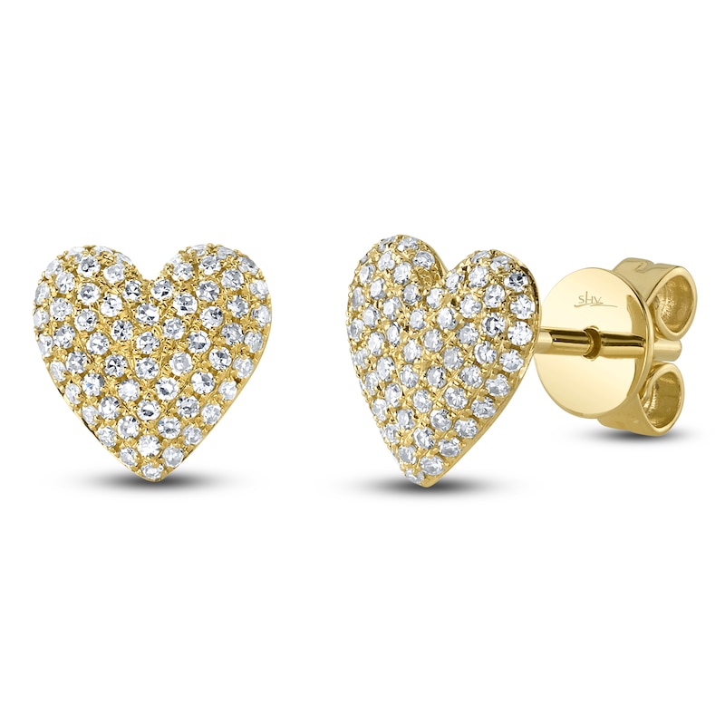 Main Image 1 of Shy Creation Diamond Pavé Heart Stud Earrings 1/4 ct tw 14K Yellow Gold SC55025708