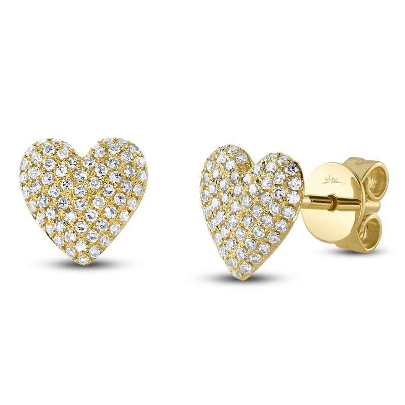Main Image 2 of Shy Creation Diamond Pavé Heart Stud Earrings 1/4 ct tw 14K Yellow Gold SC55025708