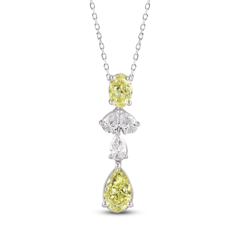Main Image 1 of Multi-Shape Yellow & White Lab-Grown Diamond Drop Necklace 2 ct tw 14K White Gold 18"