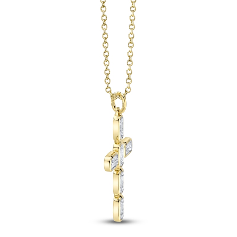 Main Image 2 of Shy Creation Baguette & Round-Cut Multi-Diamond Cross Necklace 1/4 ct tw 14K Yellow Gold 18" SC55027791RD