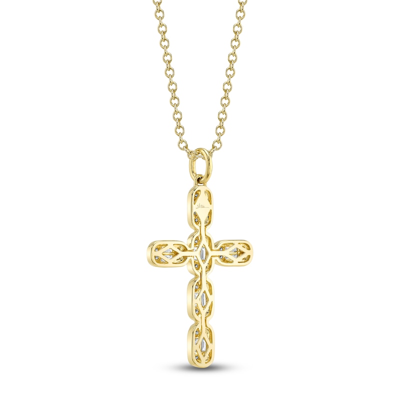 Main Image 3 of Shy Creation Baguette & Round-Cut Multi-Diamond Cross Necklace 1/4 ct tw 14K Yellow Gold 18" SC55027791RD