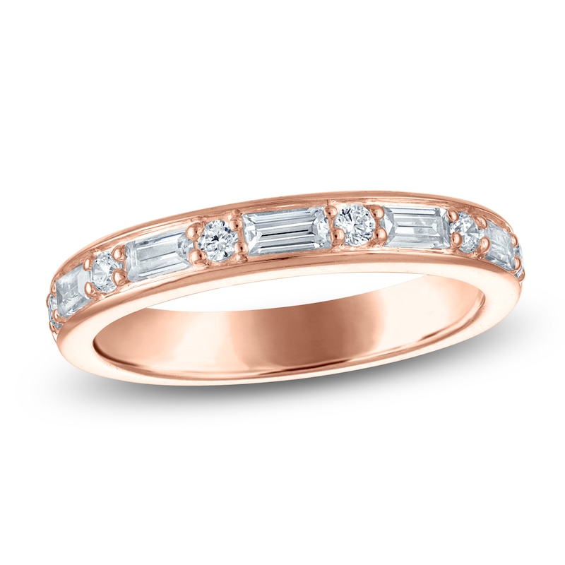 Main Image 1 of Vera Wang VOW Round & Baguette-Cut Lab-Grown Diamond Wedding Band 1/2 ct tw 14K Rose Gold