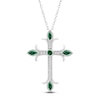 Thumbnail Image 1 of Marquise & Round-Cut Natural Emerald & Diamond Cross Necklace 1/10 ct tw 14K White Gold 18"