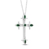 Thumbnail Image 2 of Marquise & Round-Cut Natural Emerald & Diamond Cross Necklace 1/10 ct tw 14K White Gold 18"
