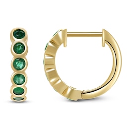 Natural Emerald Bezel-Set Hoop Earrings 14K Yellow Gold