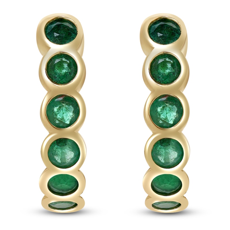 Main Image 2 of Natural Emerald Bezel-Set Hoop Earrings 14K Yellow Gold