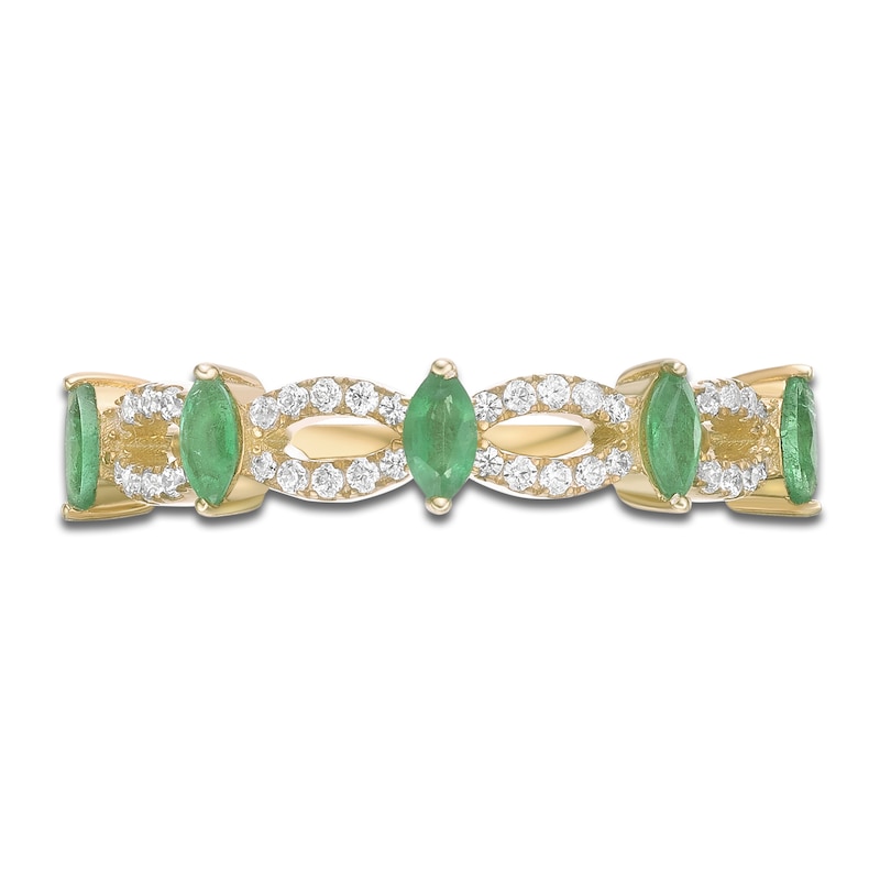 Main Image 3 of Marquise-Cut Natural Emerald & Diamond Scalloped Ring 1/5 ct tw 10K Yellow Gold