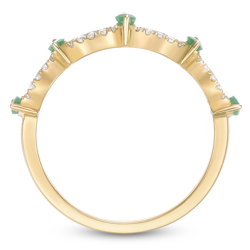 Main Image 4 of Marquise-Cut Natural Emerald & Diamond Scalloped Ring 1/5 ct tw 10K Yellow Gold