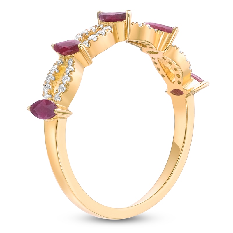 Main Image 2 of Marquise-Cut Natural Ruby & Diamond Scalloped Ring 1/5 ct tw 10K Yellow Gold