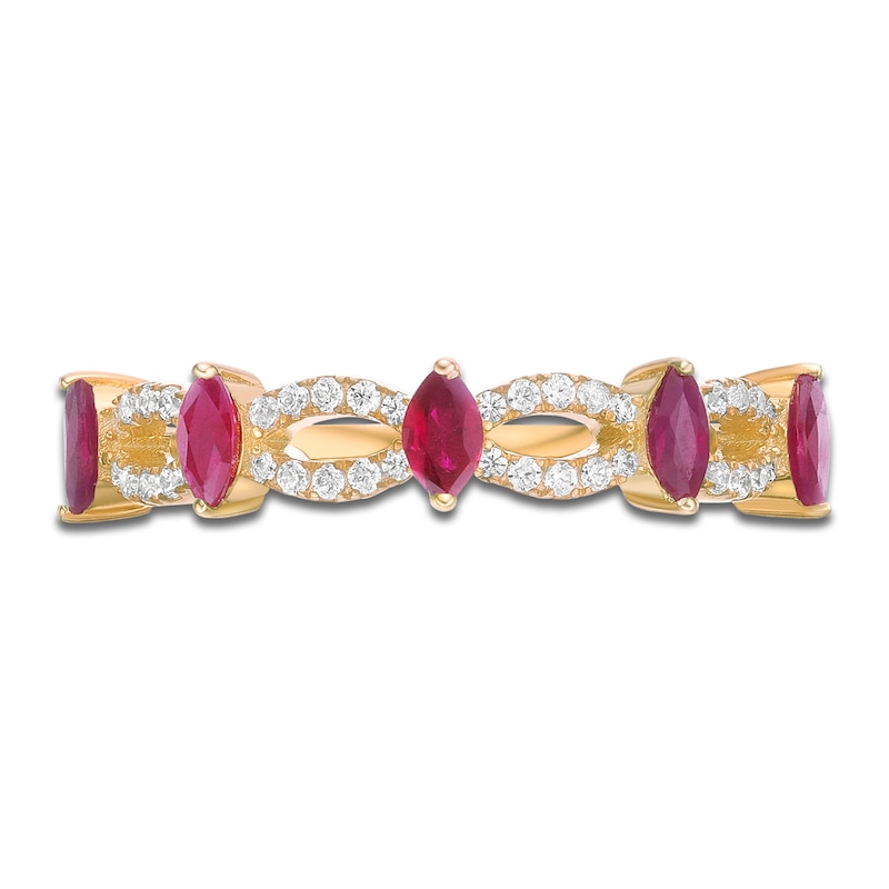 Main Image 3 of Marquise-Cut Natural Ruby & Diamond Scalloped Ring 1/5 ct tw 10K Yellow Gold