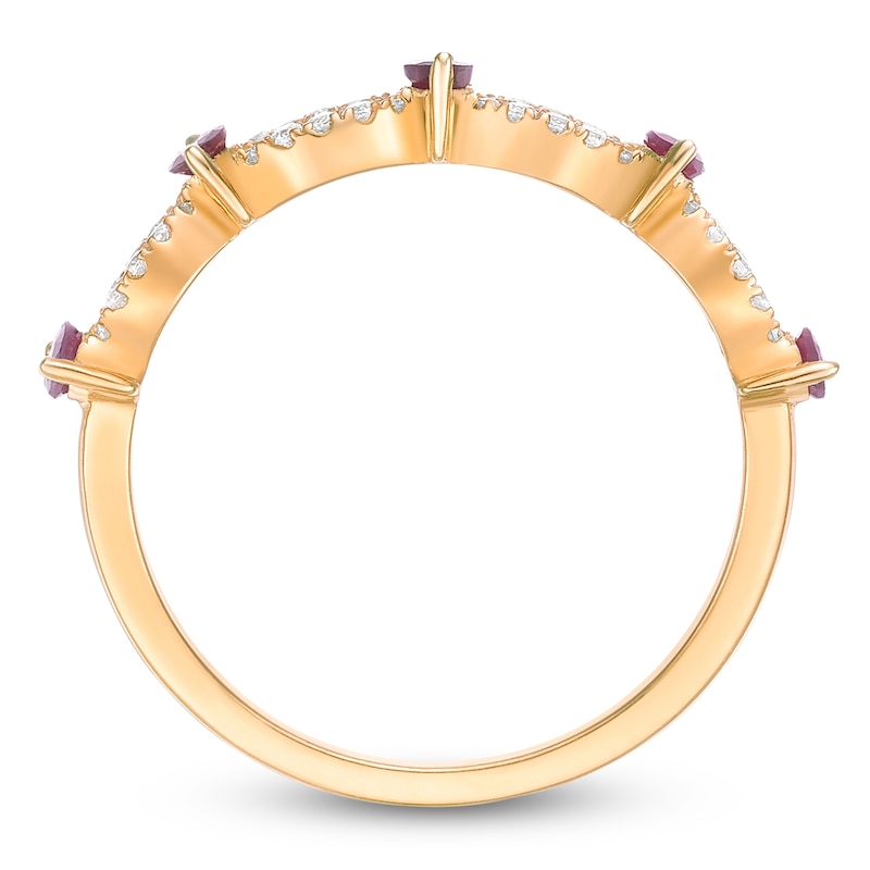 Main Image 4 of Marquise-Cut Natural Ruby & Diamond Scalloped Ring 1/5 ct tw 10K Yellow Gold