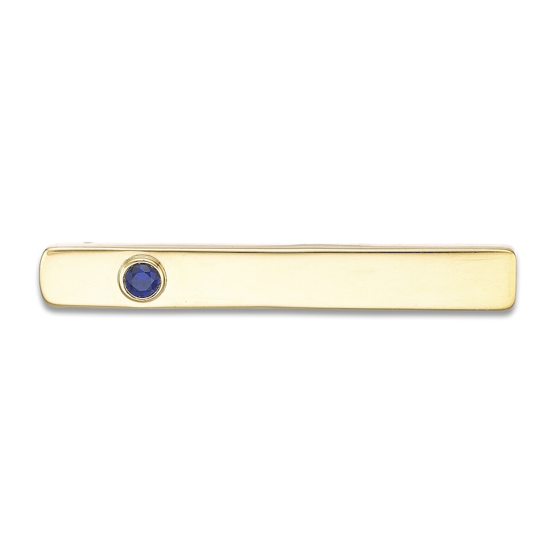 Main Image 1 of Men's Blue Sapphire Bar Brooch 18K Yellow Gold-Plated Sterling Silver