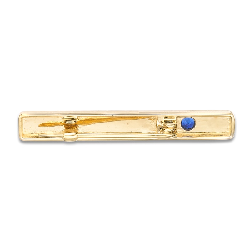 Main Image 2 of Men's Blue Sapphire Bar Brooch 18K Yellow Gold-Plated Sterling Silver