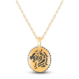 Men's Black Diamond & Enamel Lion Silhouette Necklace 1 ct tw 10K Yellow Gold 20"