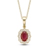 Thumbnail Image 1 of Oval-Cut Natural Ruby & Diamond Arabesque Halo Necklace 1/10 ct tw 10K Yellow Gold 18"
