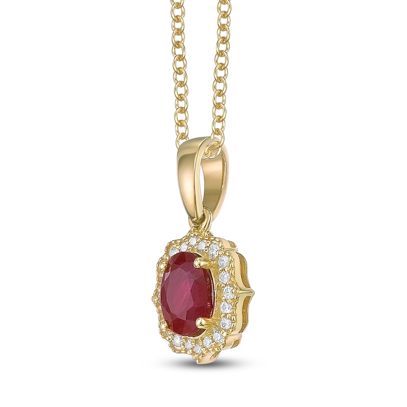 Main Image 2 of Oval-Cut Natural Ruby & Diamond Arabesque Halo Necklace 1/10 ct tw 10K Yellow Gold 18"