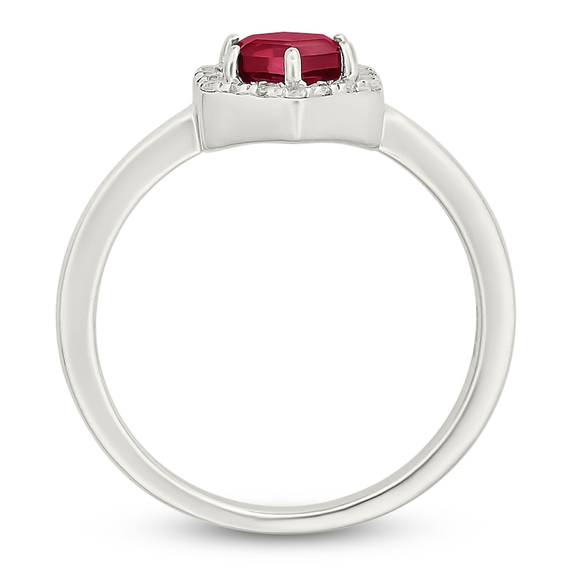 Main Image 4 of Hexagon-Cut Lab-Created Ruby & Lab-Created White Sapphire Halo Ring Sterling Silver