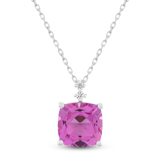 Cushion-Cut Pink & White Lab-Created Sapphire Pendant Necklace Sterling Silver 18"