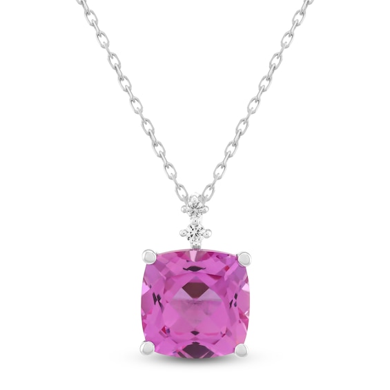 Cushion-Cut Pink & White Lab-Created Sapphire Pendant Necklace Sterling Silver 18"