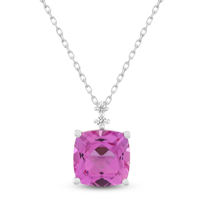 Main Image 1 of Cushion-Cut Pink & White Lab-Created Sapphire Pendant Necklace Sterling Silver 18"