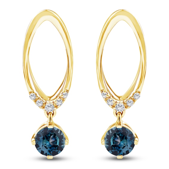 Montana Blue Round-Cut Natural Sapphire & Diamond Oval Drop Earrings 1/20 ct tw 14K Yellow Gold