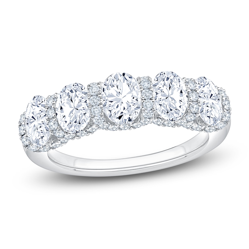 Main Image 1 of Certified Oval & Round-Cut Diamond Scalloped-Edge Anniversary Ring 2 ct tw 14K White Gold