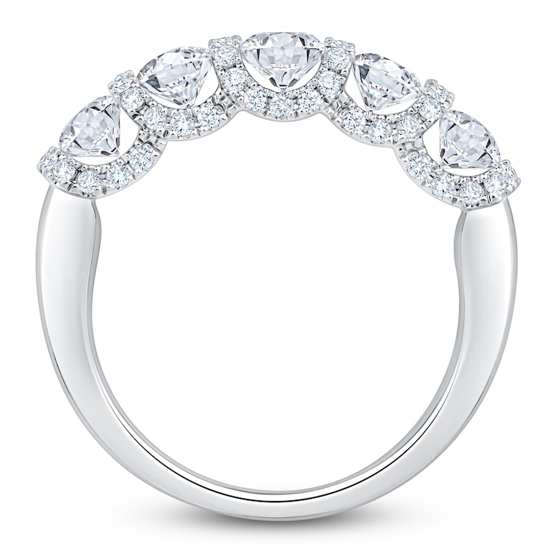 Main Image 2 of Certified Oval & Round-Cut Diamond Scalloped-Edge Anniversary Ring 2 ct tw 14K White Gold