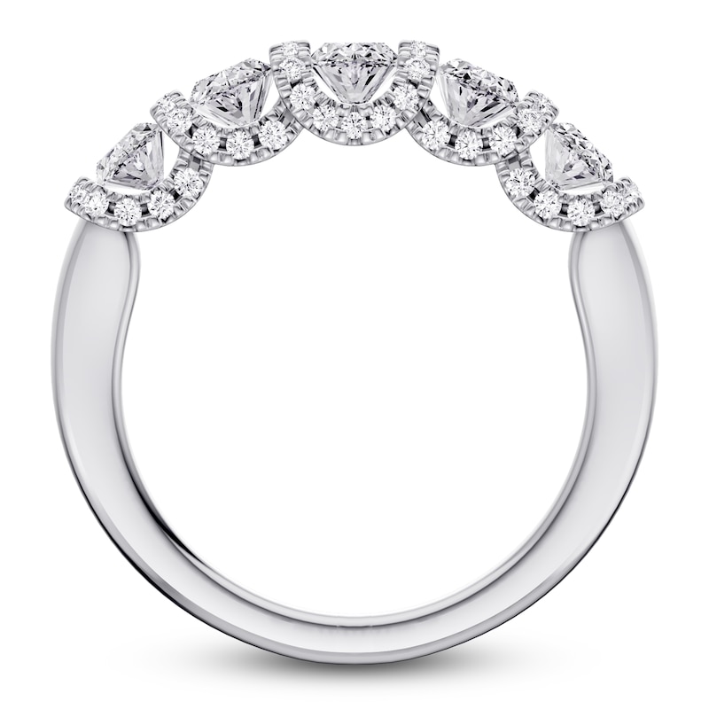 Main Image 2 of Certified Oval & Round-Cut Diamond Scalloped-Edge Anniversary Ring 1-1/2 ct tw 14K White Gold