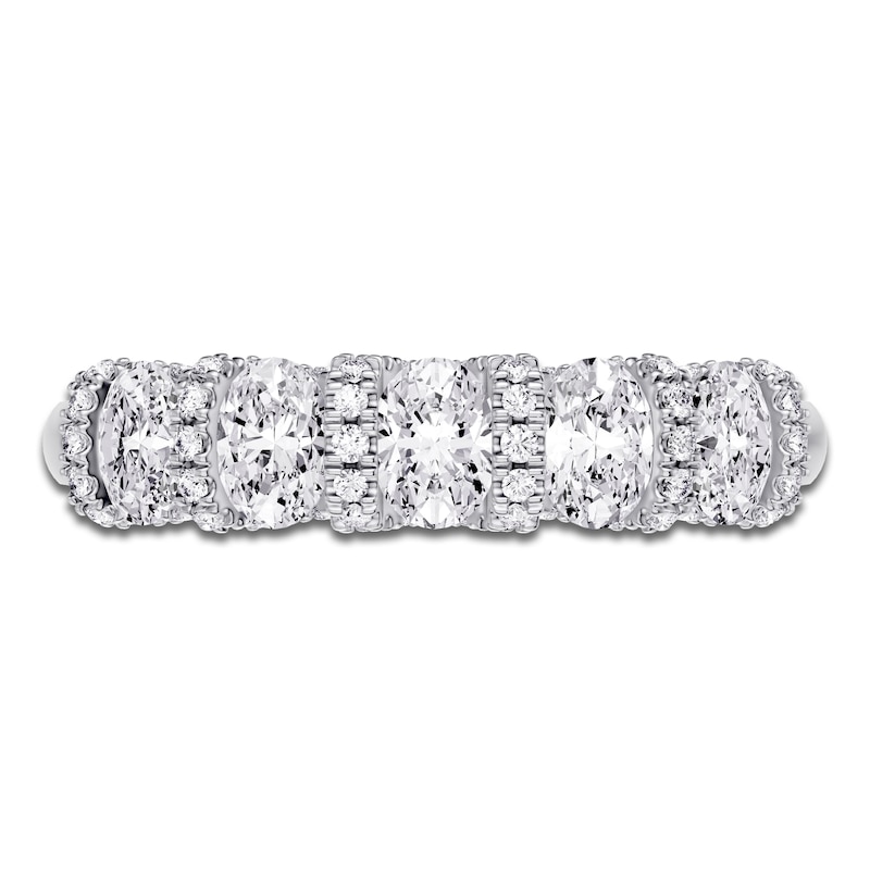 Main Image 3 of Certified Oval & Round-Cut Diamond Scalloped-Edge Anniversary Ring 1-1/2 ct tw 14K White Gold