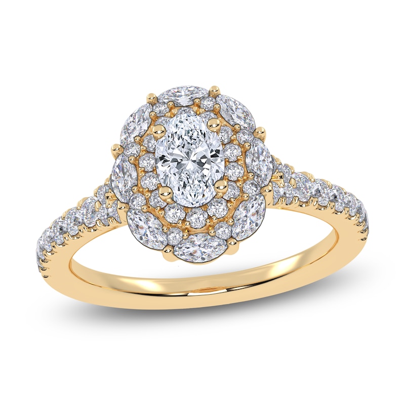 Main Image 1 of Oval-Cut Lab-Grown Diamond Halo Engagement Ring 1 ct tw 14K Yellow Gold
