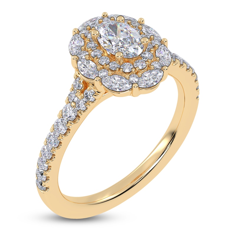 Main Image 2 of Oval-Cut Lab-Grown Diamond Halo Engagement Ring 1 ct tw 14K Yellow Gold