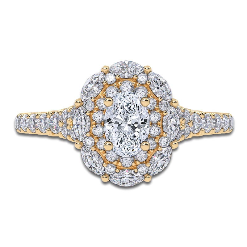 Main Image 3 of Oval-Cut Lab-Grown Diamond Halo Engagement Ring 1 ct tw 14K Yellow Gold
