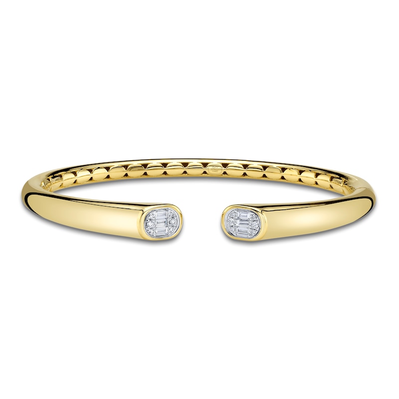 Main Image 1 of Shy ICON Lumeria Baguette & Round-Cut Multi-Diamond Cuff Bangle Bracelet 1/5 ct tw 14K Yellow Gold