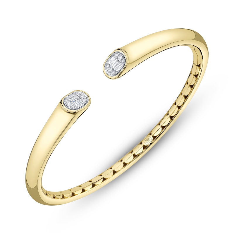Main Image 2 of Shy ICON Lumeria Baguette & Round-Cut Multi-Diamond Cuff Bangle Bracelet 1/5 ct tw 14K Yellow Gold