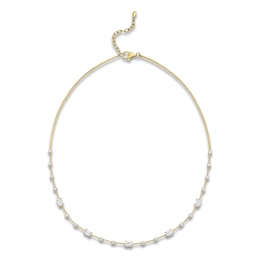 Jared Signature Emerald & Round-Cut Lab-Grown Diamond Station Bar Link Station Necklace 5 ct tw 14K Yellow Gold 18" Adj.