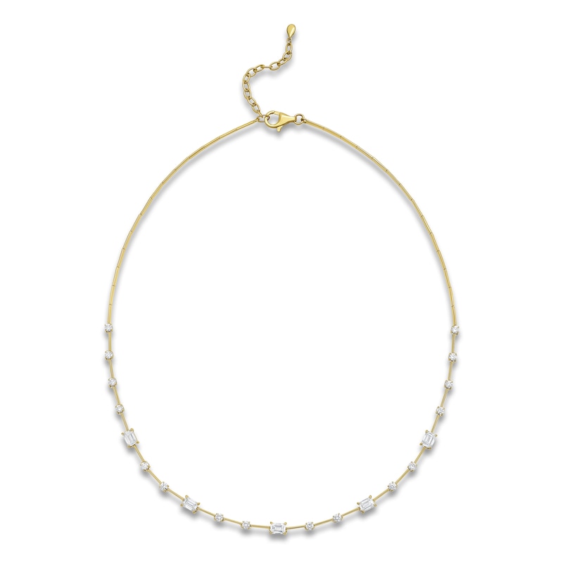 Main Image 1 of Jared Signature Emerald & Round-Cut Lab-Grown Diamond Station Bar Link Station Necklace 5 ct tw 14K Yellow Gold 18" Adj.