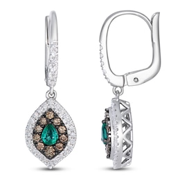 Le Vian Pear-Shaped Natural Emerald Hoop Drop Earrings 5/8 ct tw Diamonds 14K Vanilla Gold