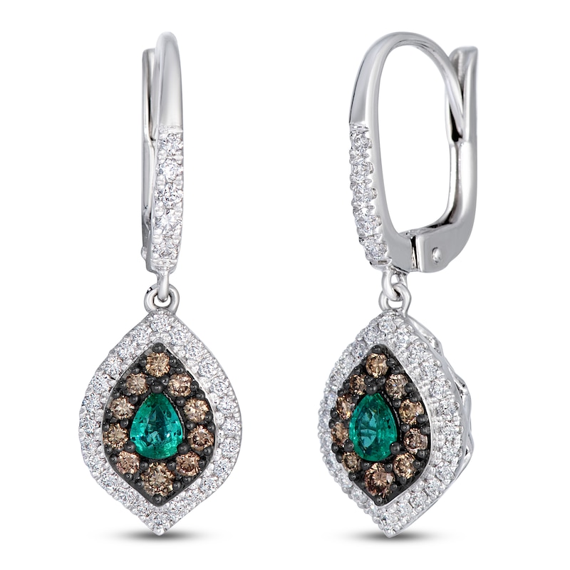 Main Image 2 of Le Vian Pear-Shaped Natural Emerald Hoop Drop Earrings 5/8 ct tw Diamonds 14K Vanilla Gold