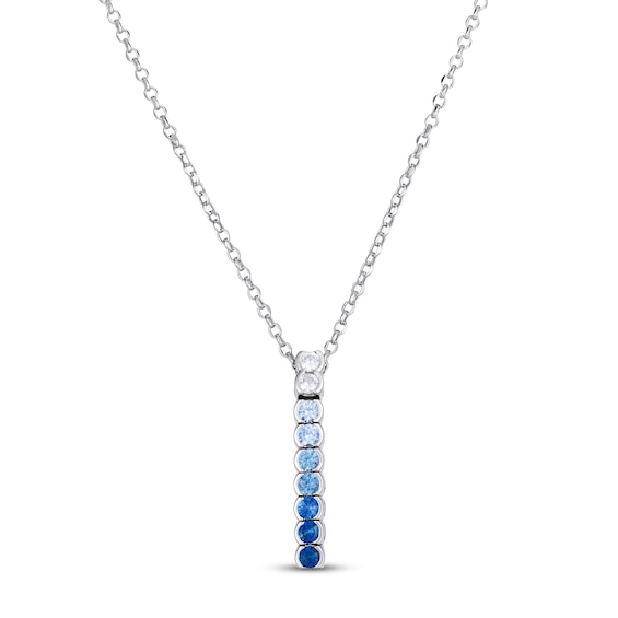 Le Vian Natural Denim Ombré & White Sapphire Vertical Necklace 14K Vanilla Gold 19"