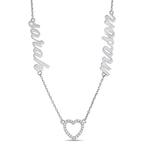 Couple's Sparkling Accent Stones Nameplate Necklace (2 Names)
