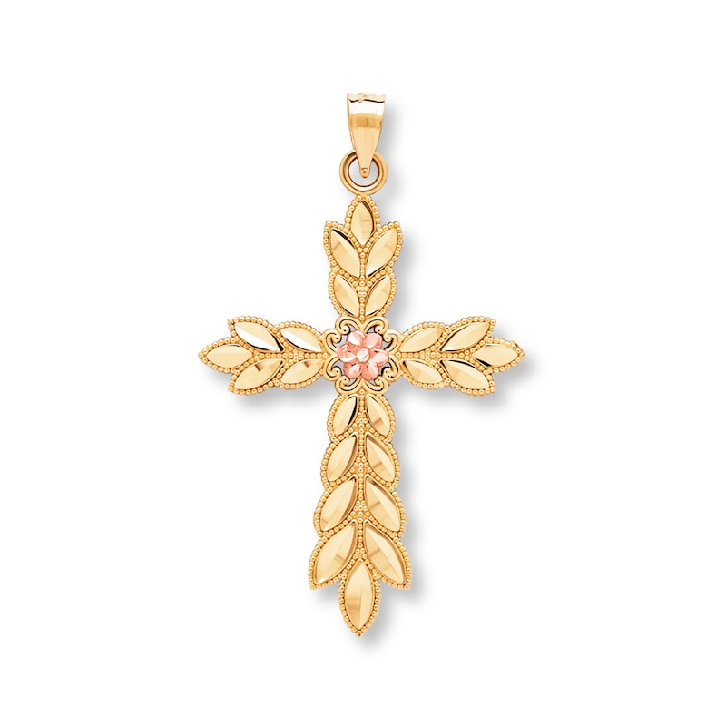 Budded Cross Pendant 14K Two-Tone Gold