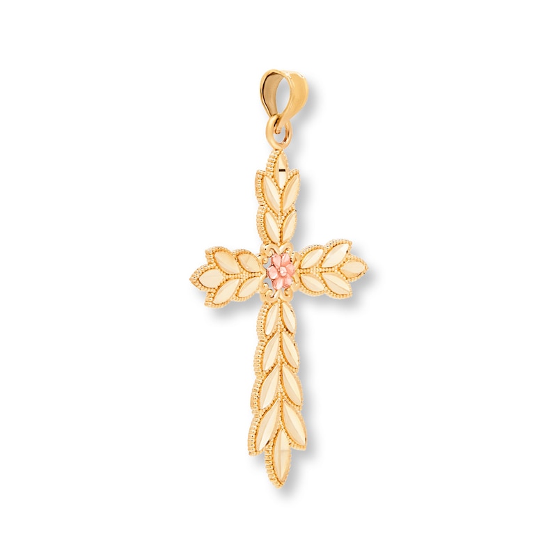 Budded Cross Pendant 14K Two-Tone Gold